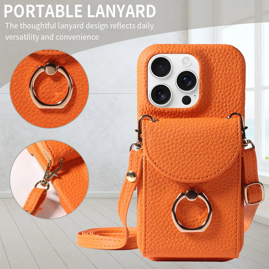 PU Leather Case for IPhone16e 16promax 16plus 15promax 15plus 14promax 14plus 13promax 13mini Crossbody ring holder Phone Case