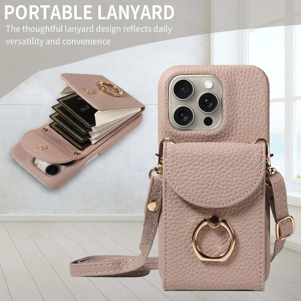 PU Leather Case for IPhone16e 16promax 16plus 15promax 15plus 14promax 14plus 13promax 13mini Crossbody ring holder Phone Case