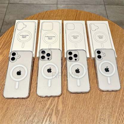 For Magsafe Magnetic Wireless Charge Clear Case For iPhone 16 15 14 13 12 Mini 11 Pro Max X XS XR 7 8 Plus Cover With Packaging