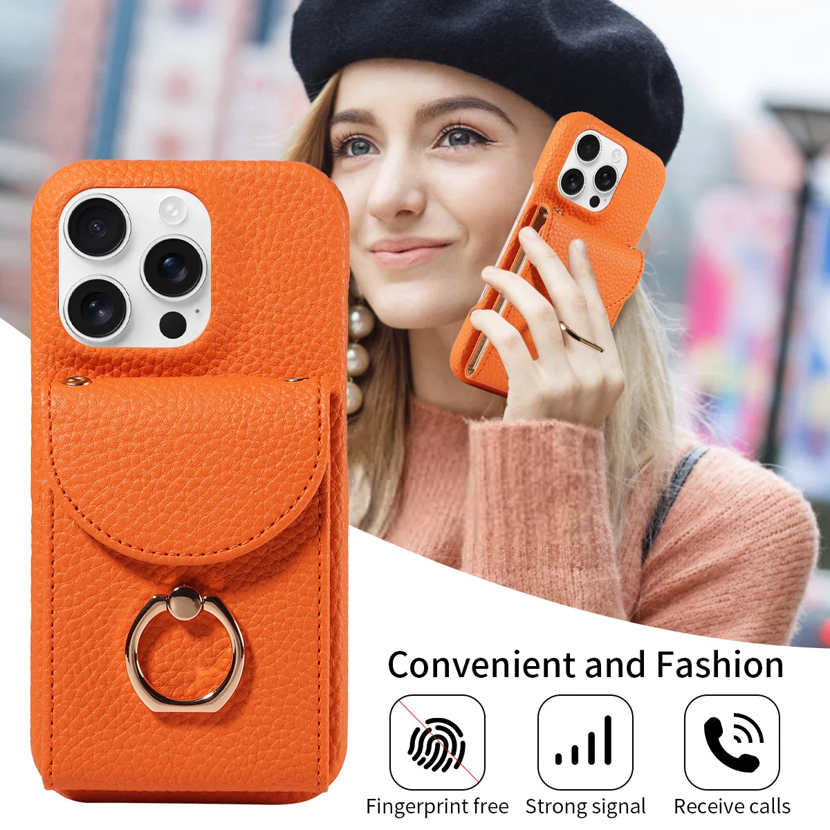 PU Leather Case for IPhone16e 16promax 16plus 15promax 15plus 14promax 14plus 13promax 13mini Crossbody ring holder Phone Case