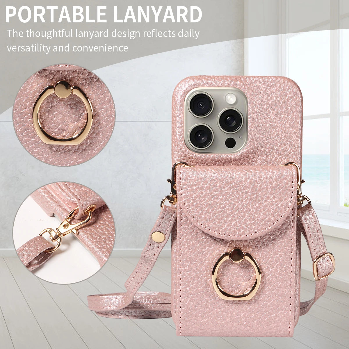 PU Leather Case for IPhone16e 16promax 16plus 15promax 15plus 14promax 14plus 13promax 13mini Crossbody ring holder Phone Case