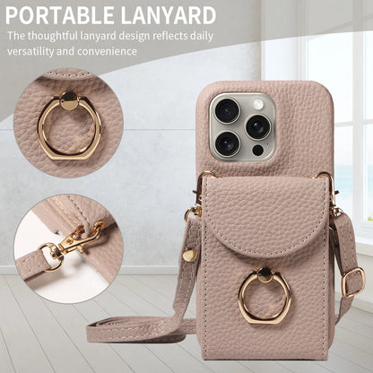 PU Leather Case for IPhone16e 16promax 16plus 15promax 15plus 14promax 14plus 13promax 13mini Crossbody ring holder Phone Case