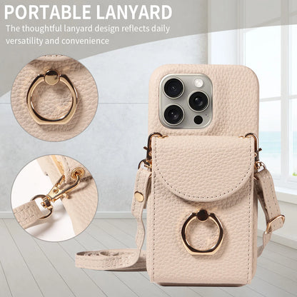 PU Leather Case for IPhone16e 16promax 16plus 15promax 15plus 14promax 14plus 13promax 13mini Crossbody ring holder Phone Case