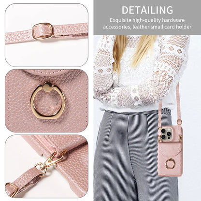 PU Leather Case for IPhone16e 16promax 16plus 15promax 15plus 14promax 14plus 13promax 13mini Crossbody ring holder Phone Case