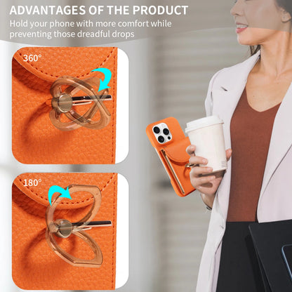 PU Leather Case for IPhone16e 16promax 16plus 15promax 15plus 14promax 14plus 13promax 13mini Crossbody ring holder Phone Case