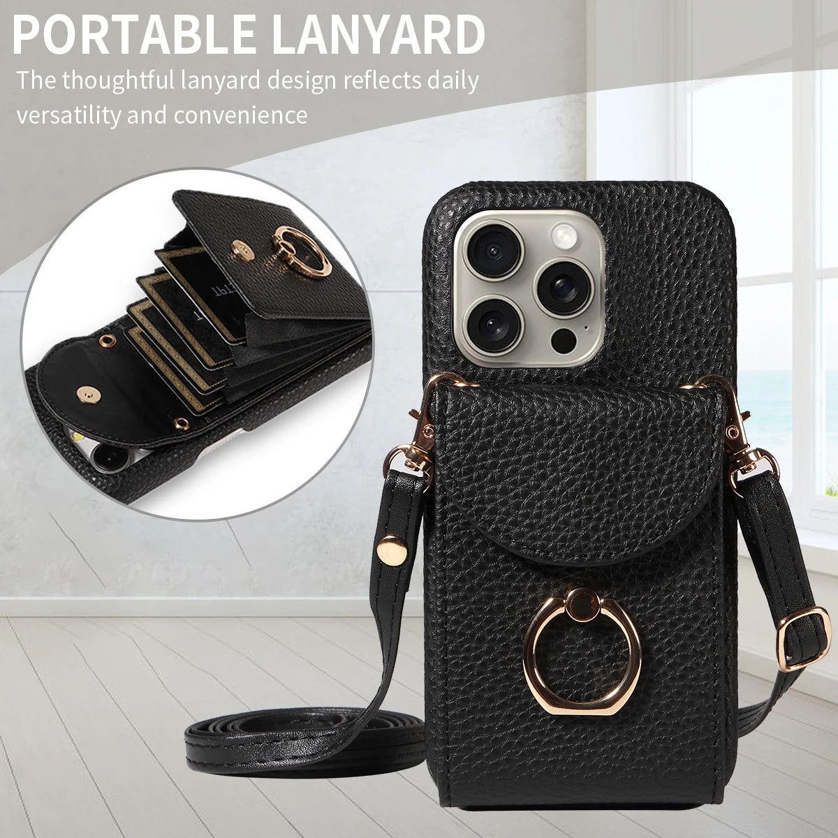 PU Leather Case for IPhone16e 16promax 16plus 15promax 15plus 14promax 14plus 13promax 13mini Crossbody ring holder Phone Case