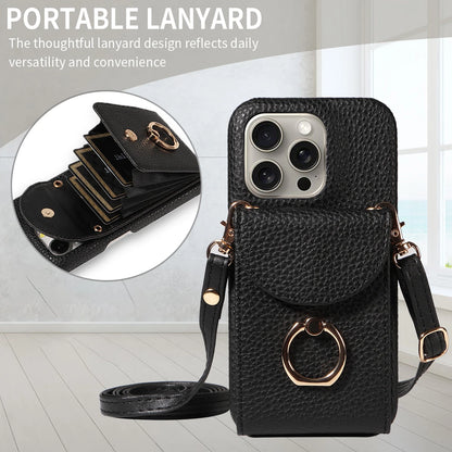 PU Leather Case for IPhone16e 16promax 16plus 15promax 15plus 14promax 14plus 13promax 13mini Crossbody ring holder Phone Case