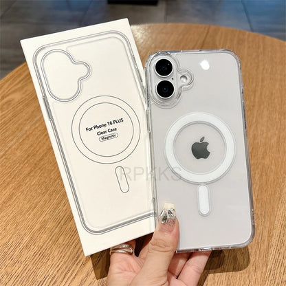 For Magsafe Magnetic Wireless Charge Clear Case For iPhone 16 15 14 13 12 Mini 11 Pro Max X XS XR 7 8 Plus Cover With Packaging