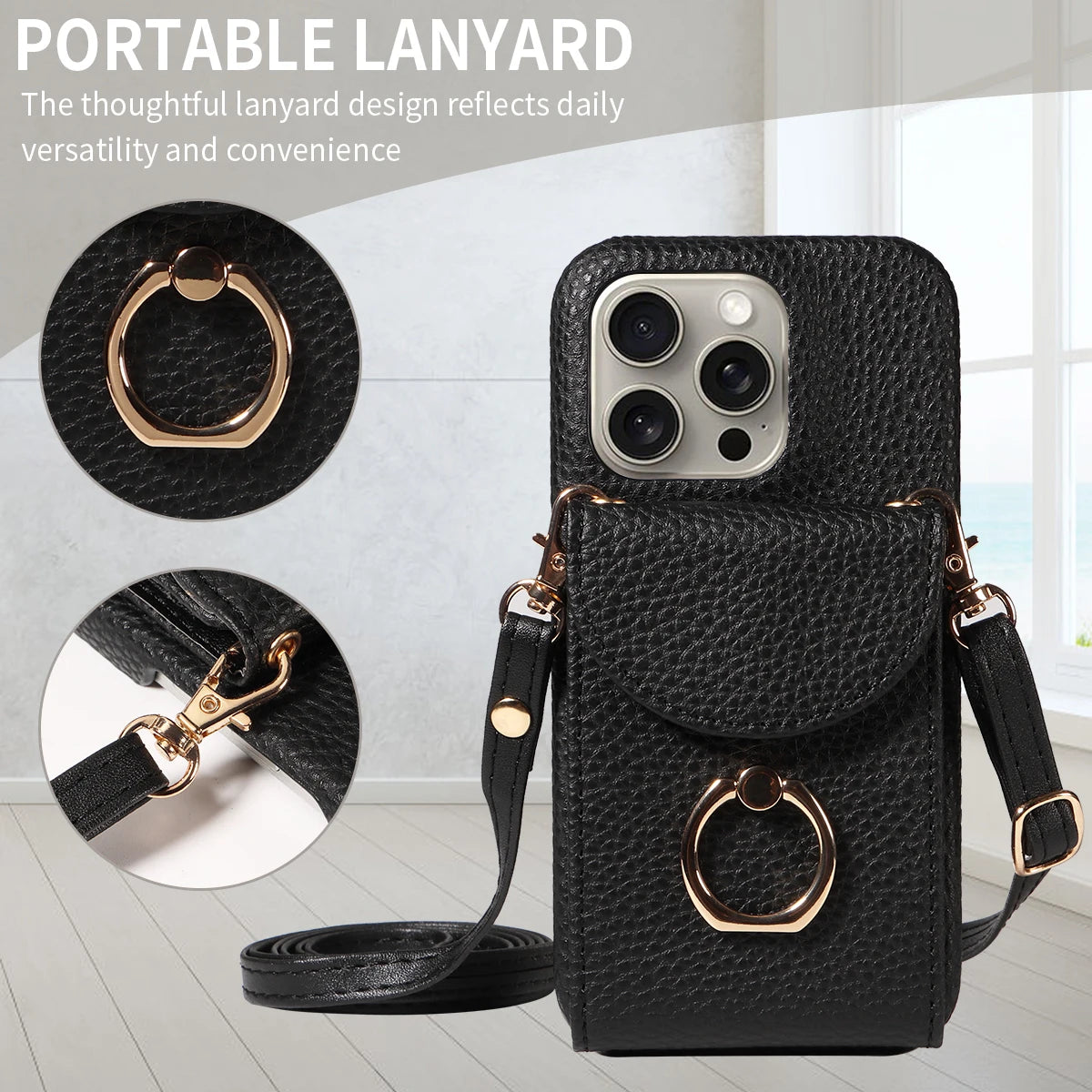 PU Leather Case for IPhone16e 16promax 16plus 15promax 15plus 14promax 14plus 13promax 13mini Crossbody ring holder Phone Case