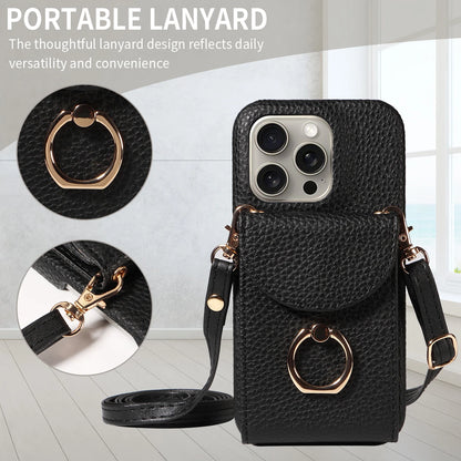 PU Leather Case for IPhone16e 16promax 16plus 15promax 15plus 14promax 14plus 13promax 13mini Crossbody ring holder Phone Case