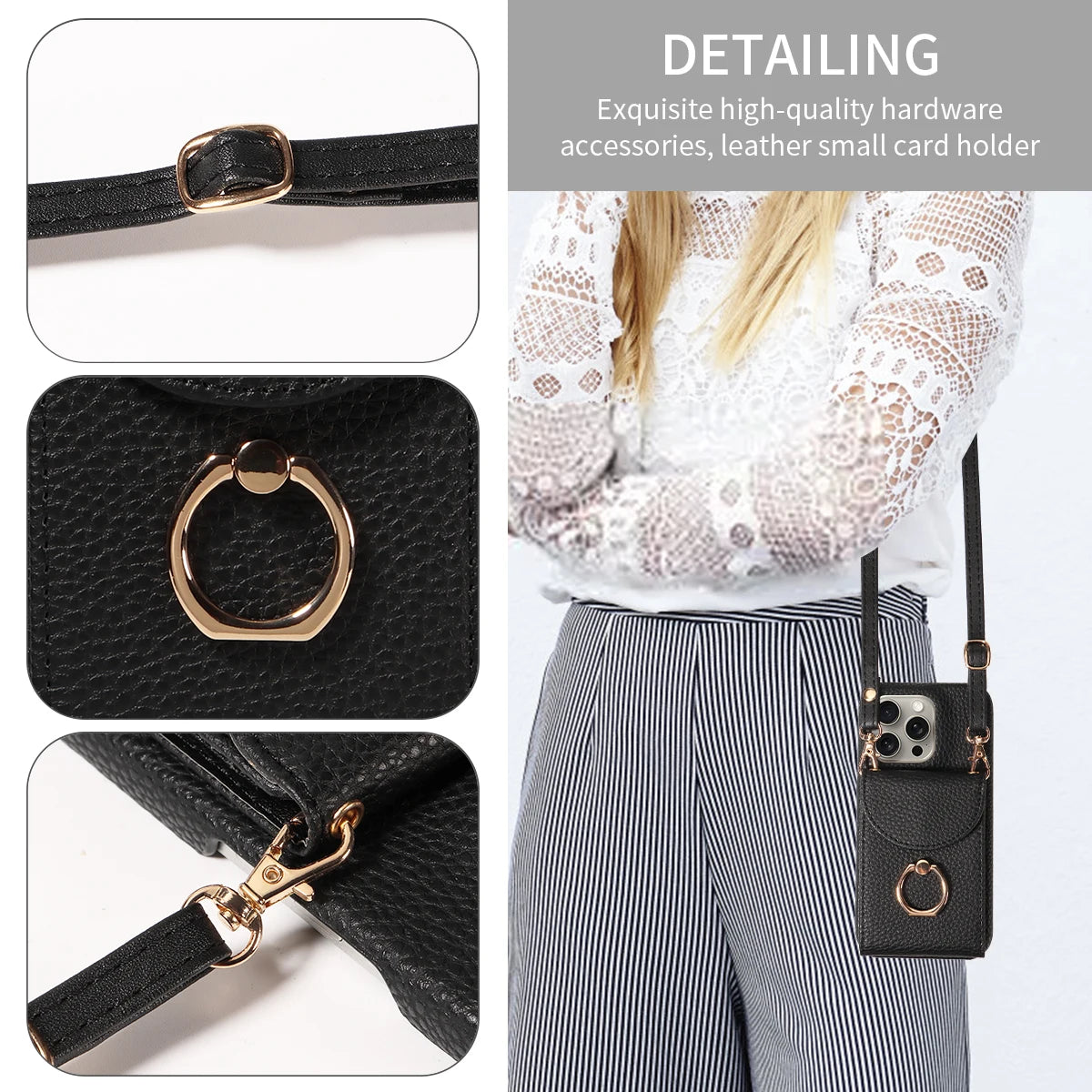 PU Leather Case for IPhone16e 16promax 16plus 15promax 15plus 14promax 14plus 13promax 13mini Crossbody ring holder Phone Case