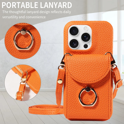 PU Leather Case for IPhone16e 16promax 16plus 15promax 15plus 14promax 14plus 13promax 13mini Crossbody ring holder Phone Case