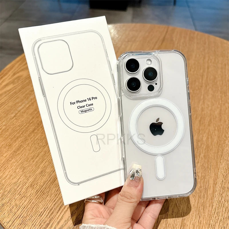 For Magsafe Magnetic Wireless Charge Clear Case For iPhone 16 15 14 13 12 Mini 11 Pro Max X XS XR 7 8 Plus Cover With Packaging