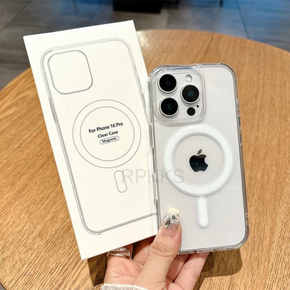 For Magsafe Magnetic Wireless Charge Clear Case For iPhone 16 15 14 13 12 Mini 11 Pro Max X XS XR 7 8 Plus Cover With Packaging