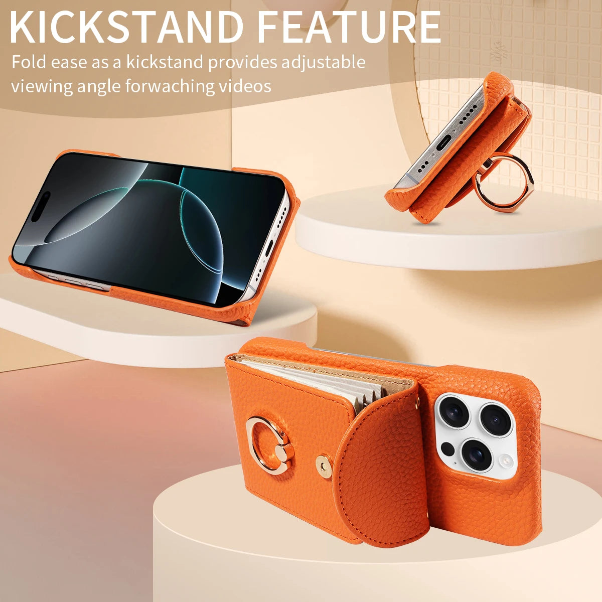 PU Leather Case for IPhone16e 16promax 16plus 15promax 15plus 14promax 14plus 13promax 13mini Crossbody ring holder Phone Case