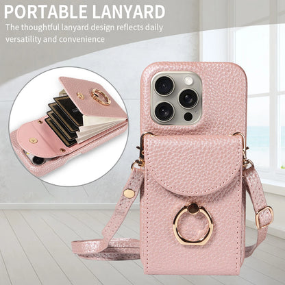 PU Leather Case for IPhone16e 16promax 16plus 15promax 15plus 14promax 14plus 13promax 13mini Crossbody ring holder Phone Case