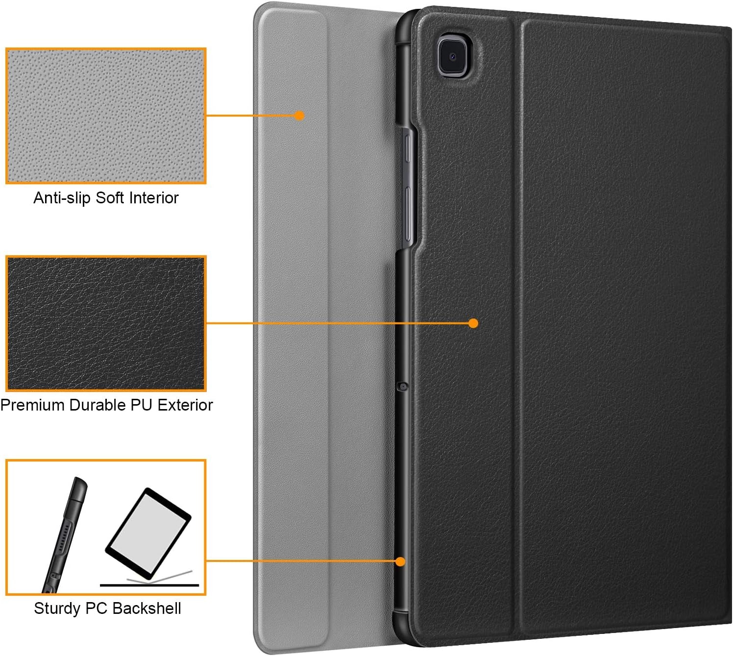 Keyboard Case for Samsung Galaxy Tab A7 10.4 Inch 2022/2020 Model (SM-T500/T503/T505/T507/T509), Slim Lightweight Stand Cover W/Magnetically Detachable Wireless Bluetooth Keyboard, Black