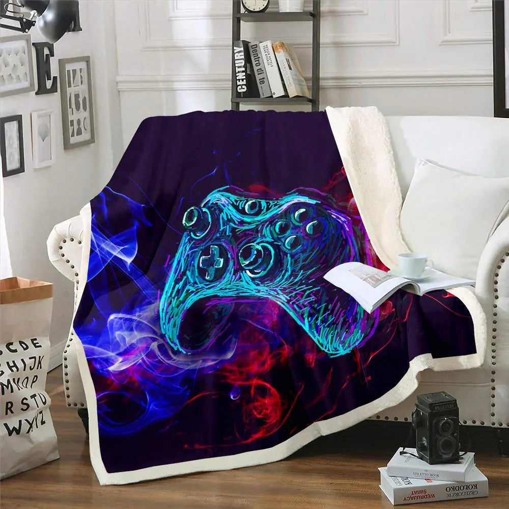 Gamer Boys Throw Blanket Gaming Video Games Bed Blanket for Teens Kids Game Room Decor Plush Blanket Novelty Gamepad Action Buttons Joysticks Red and Blue Decor Sherpa Throw Blanket Twin Size